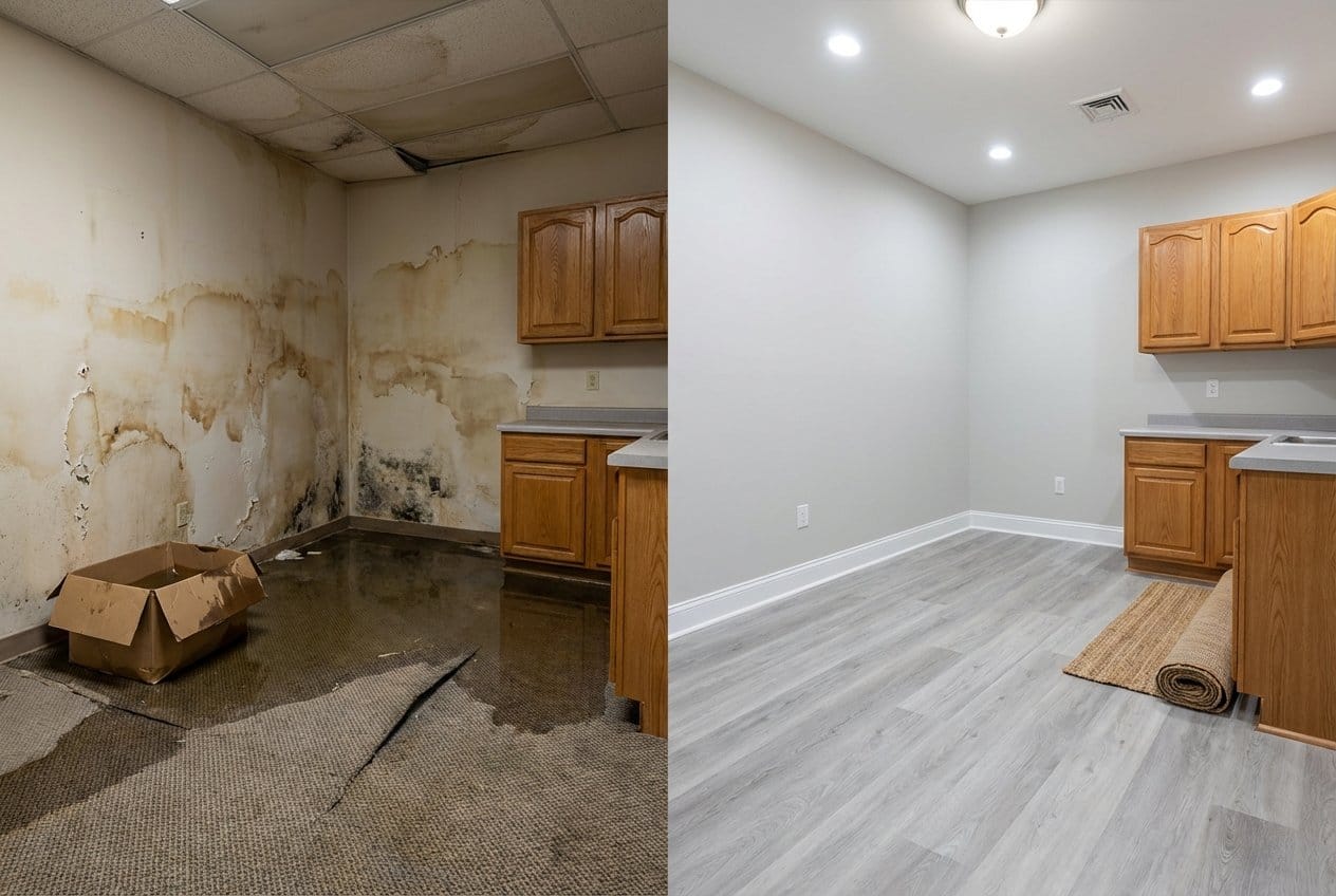Emergency Water Removal restoration β commercial office space of Tudor home in Cresskill, NJ