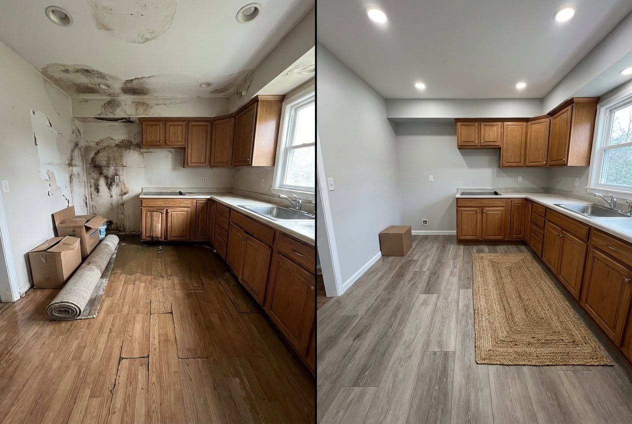 Sewage Backup Cleanup restoration β home kitchen of two-story residence in Cresskill, NJ