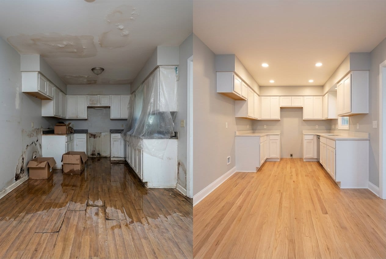 Mold Prevention After Water Damage restoration โ home kitchen of bi-level home in Cresskill, NJ