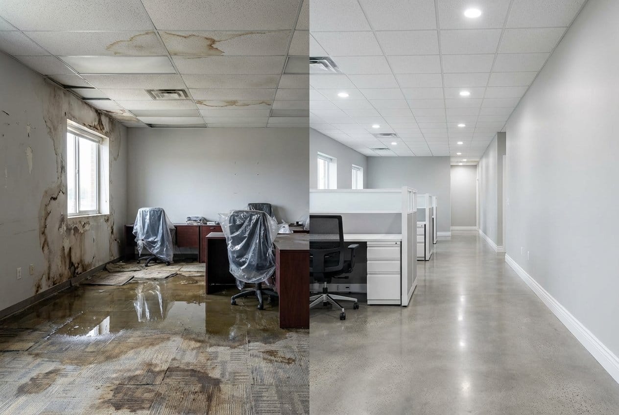 Cresskill Water Damage Restoration commercial office space restoration before and after in Cresskill